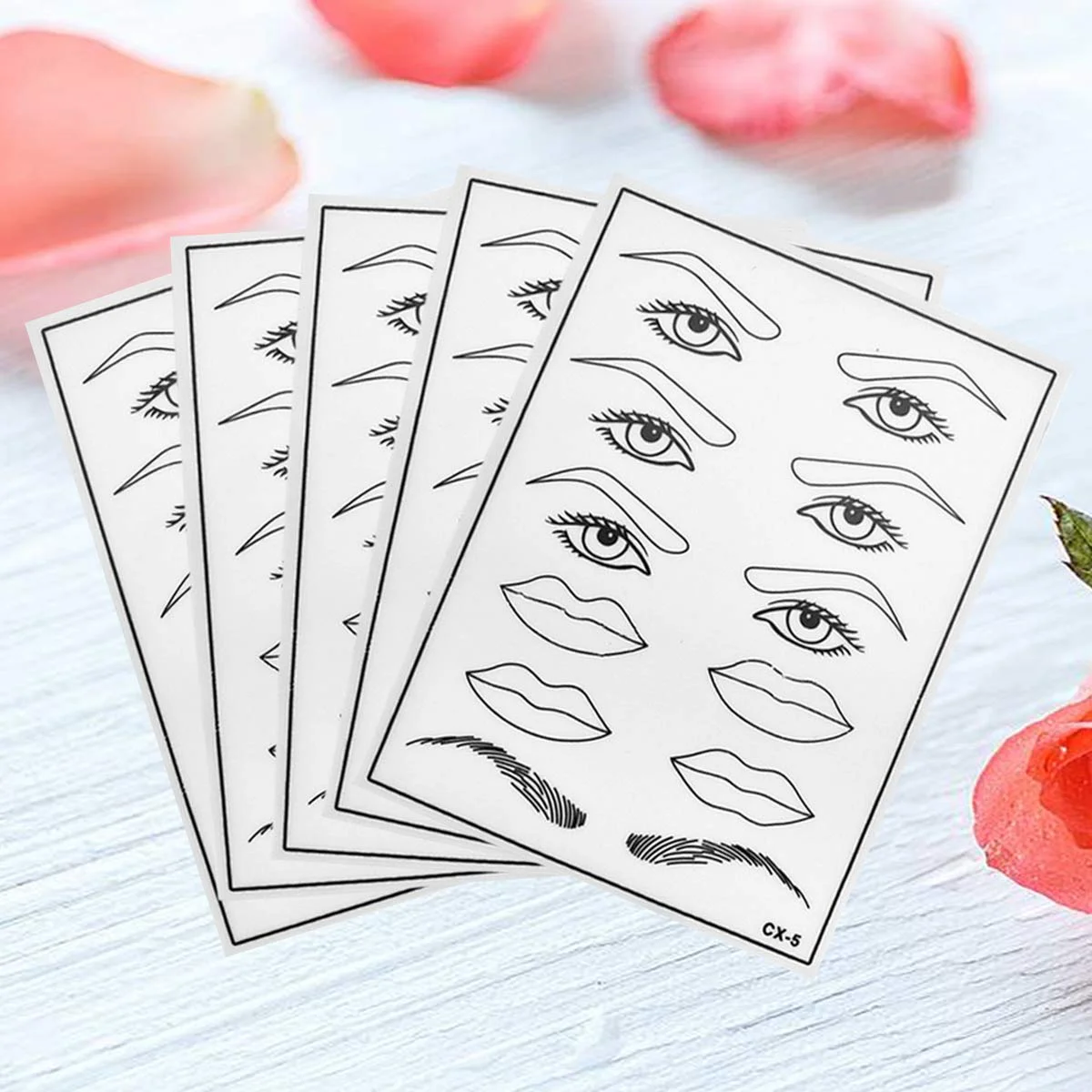 5pcs Practice Skin Eyebrow Mouth and Eye Pattern Simulation Silicone Skin for Learning Training (White)