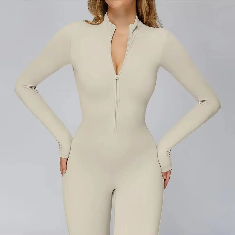 

Боди для йоги, женские комбинезоны с длинными рукавами для спортзала на молнии, комбинезоны для тренировок, цельный спортивный комбинезон высокой интенсивности для фитнеса, спортивная одежда для спортзала