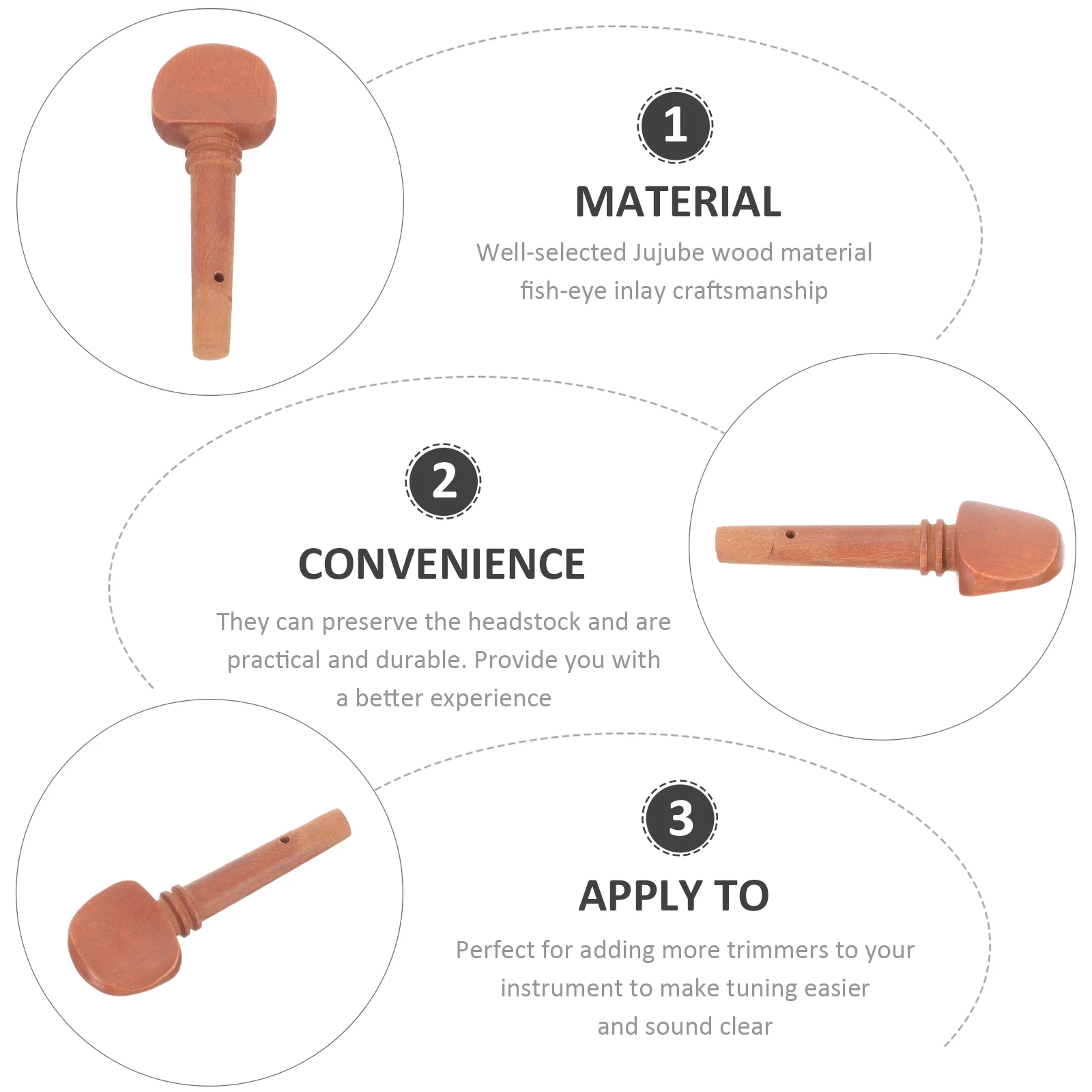

4 Pcs Violin Tuners Jujube Wood Material Fish Eye Inlay Exquisite Unique Practical Durable Smooth Polished Stable Use Confidence