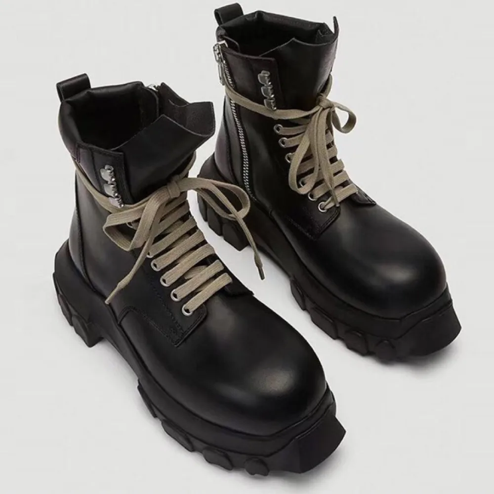 

NIGO High-top British Style Lace-up Mid-calf Boots Men's New Thick Bottom Knight Boots Ro Retro Cowhide Boots Tide #NGSH1556