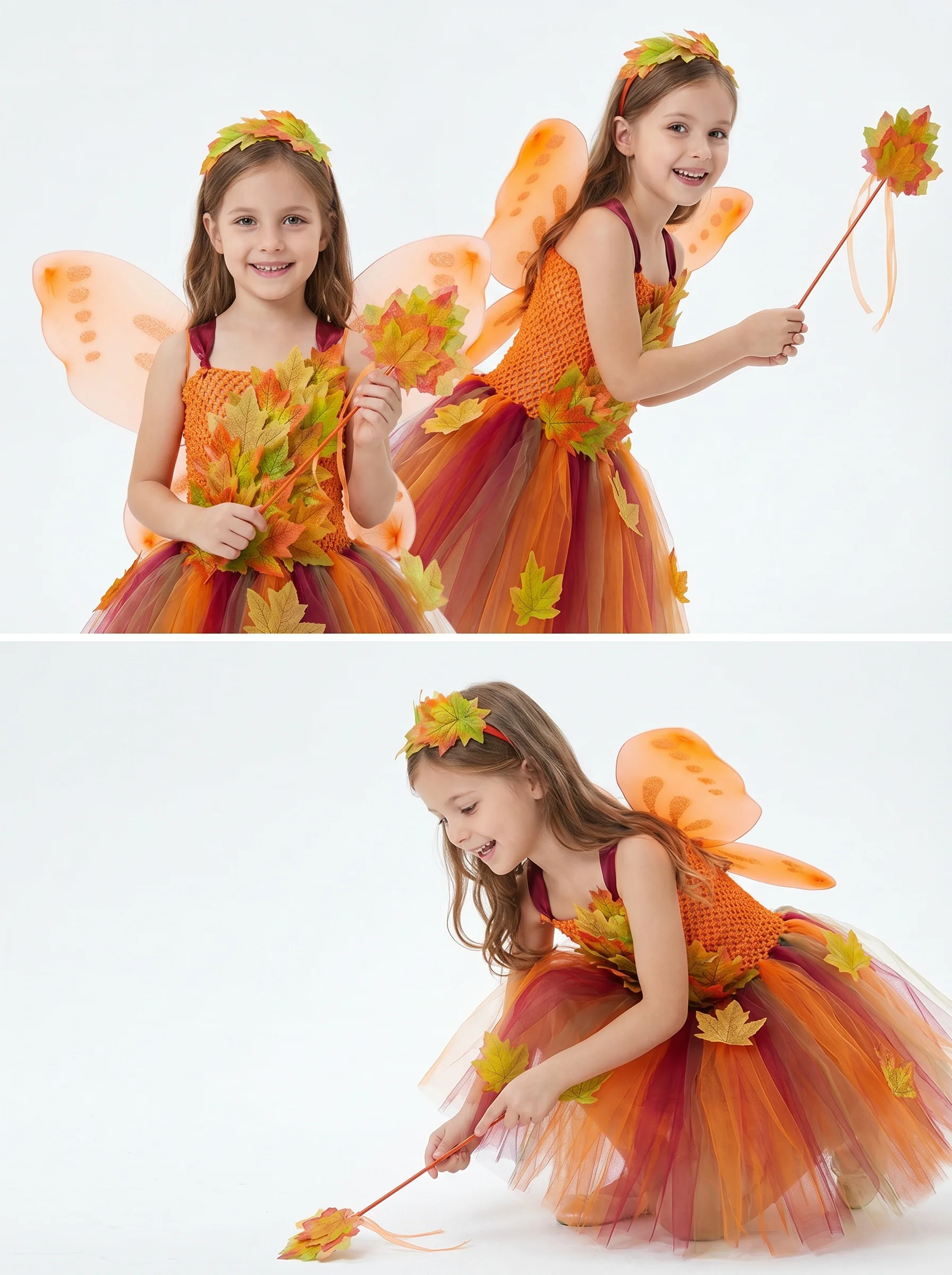 Fairy Costume for Girl Forest Woodland Autumn Fairy Tutu Dress Up Maple Leaves Halloween Thanksgiving Tulle Princess Dress 1-10T