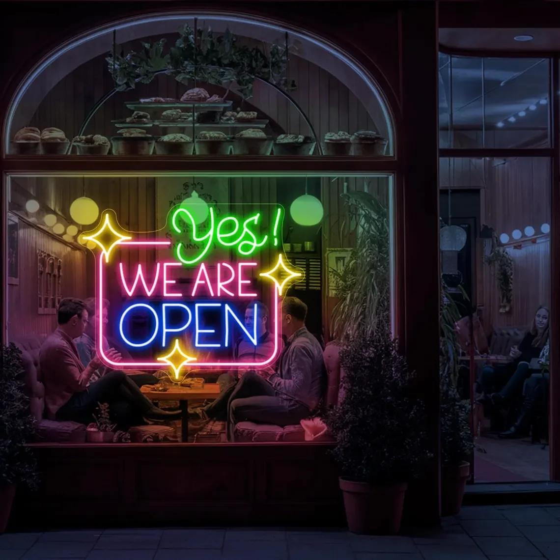 

Yes We Are Open Neon Sign Storefront Window Display Wall Hanging Shop Cafes Salons Restaurants Business Entrance Decors Funny Op