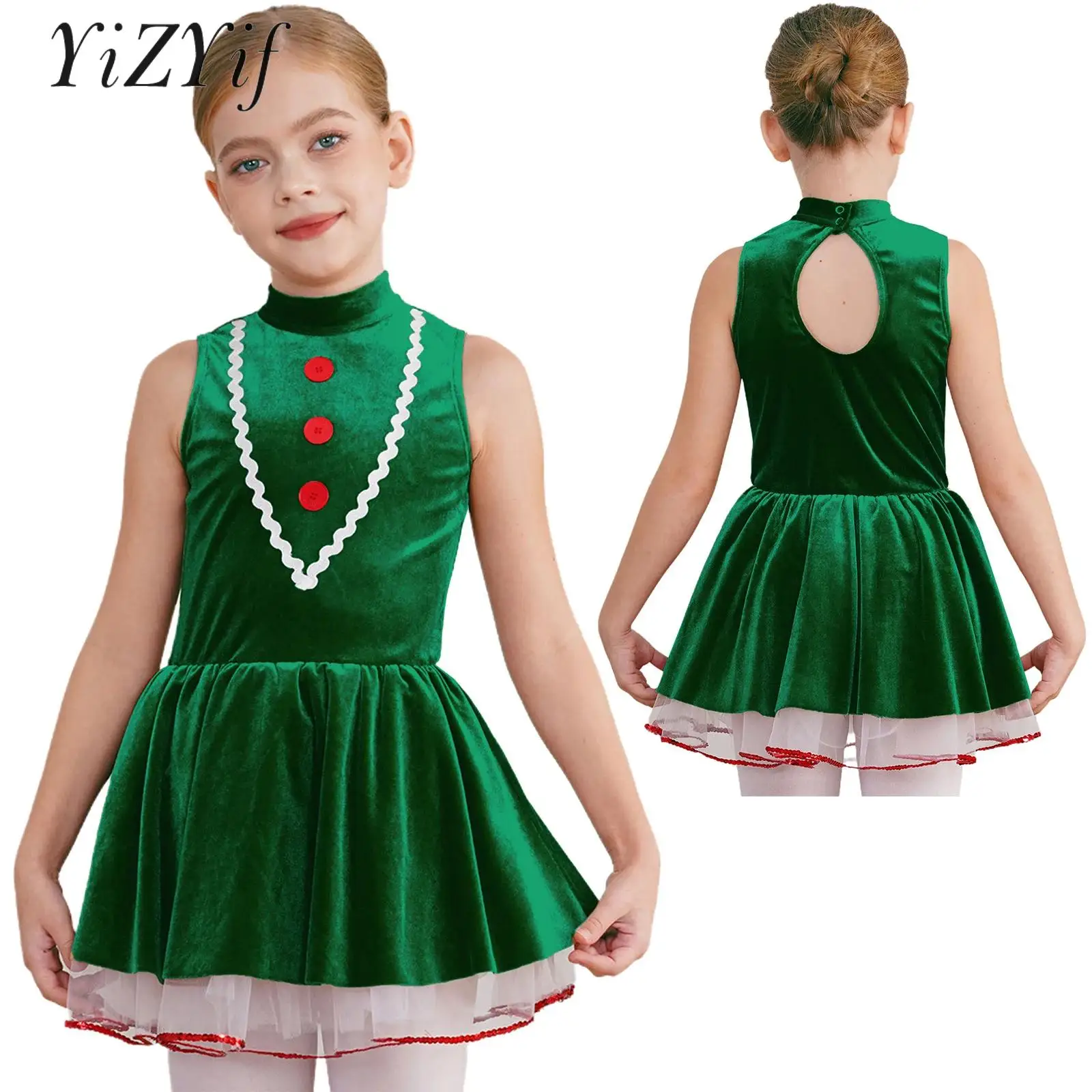 Girls Xmas Gingerbread Man Costume Christmas Princes Tutu Dress New Year Holiday Festival Performance Show Santa Party Ball Gown