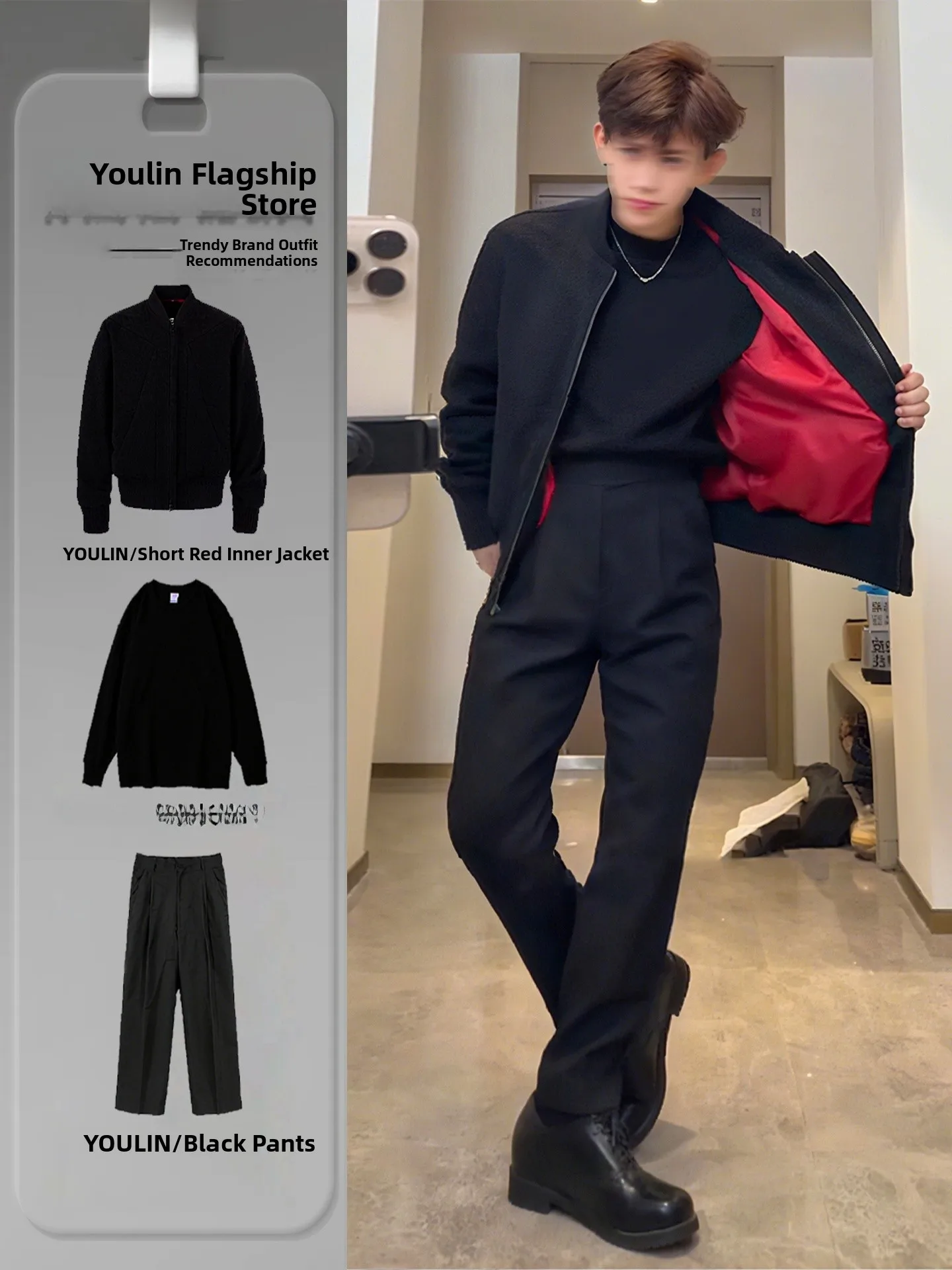 

Черный деконструированный комплект: укороченная куртка-бомбер и брюки для мужчин. Стильная осенняя повседневная спортивная одежда из полиэстера с длинными рукавами.