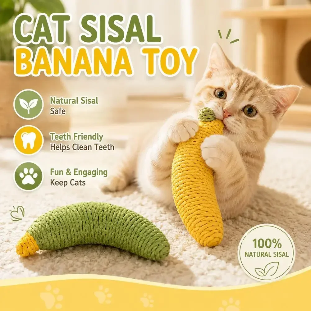 Banana Cat Toy Natural Sisal Chew Toy For Small Dogs Kittens Interactive Dental Cleaning Tool Teeth Grinding Pet Play Accessory