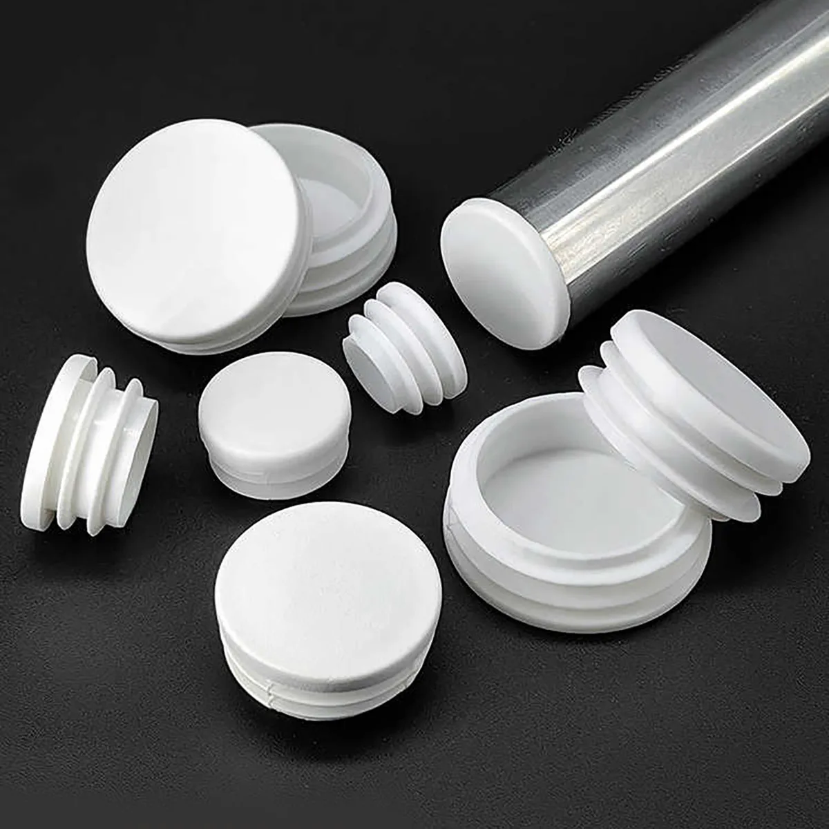 

Furniture Accessories Rubber PP Plastic Round Tube Inserts Pipe End Caps Push in Feet Tube Plug for Chair Desk White 13mm-114mm