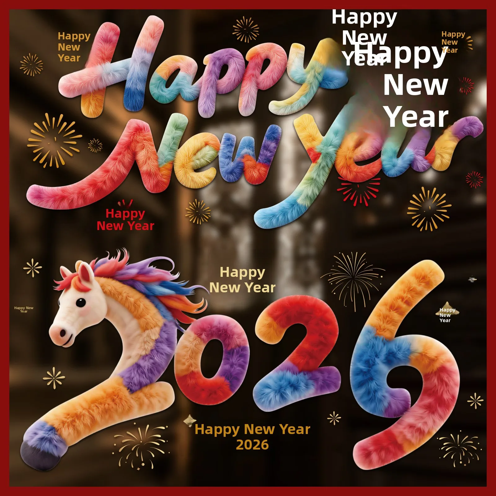 New Year 2026 Static Adhesive Plush Effect Glass Stickers Window Display Glass Decals Shop Window Decorations Non-fading