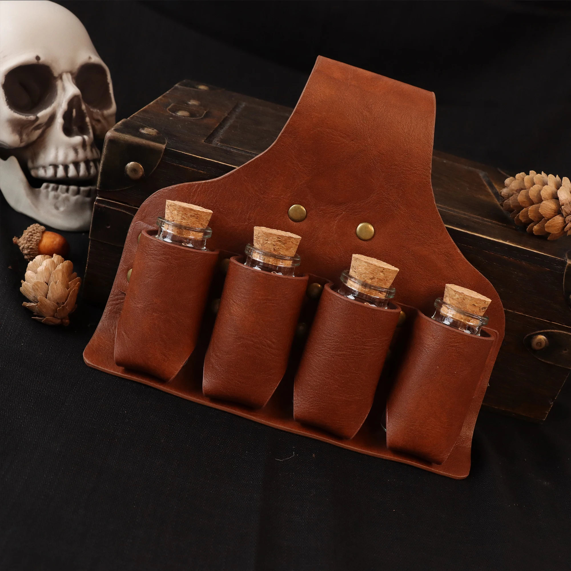 Vintage Renaissance Costume Accessories Belt Parts Potion Bottle Leather Stand Halloween Wizard Cosplay Set