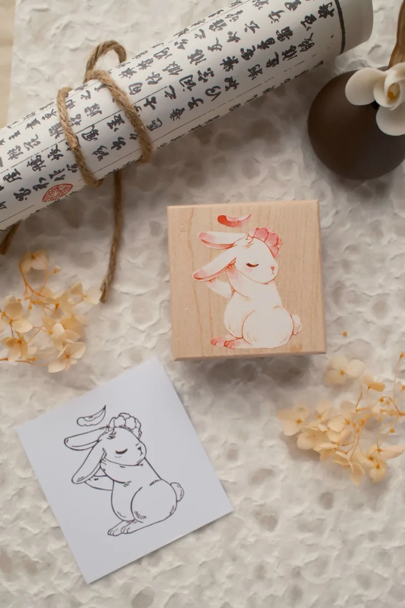 Lovely Cherry Rabbit  Wooden Rubber Stamp DIY Scrapbooking Photo Album Journal Material Wood Seal