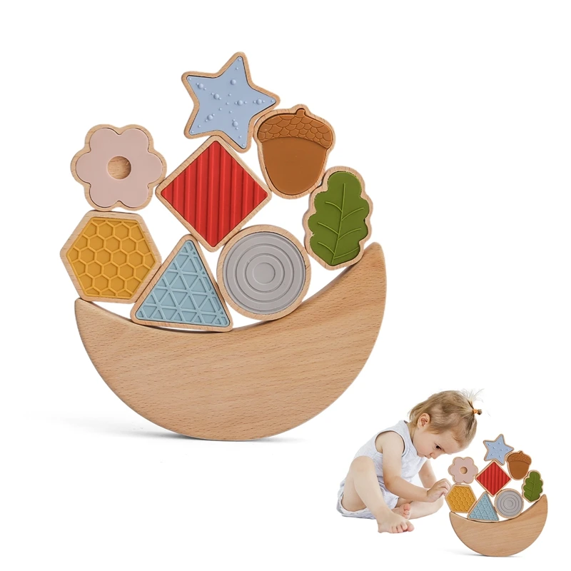 Baby Wooden Montessori Toys Wooden Balance Stacking Toys Geometry Leaf Blocks Game Jigsaw Puzzle Early Educational Toys Gifts