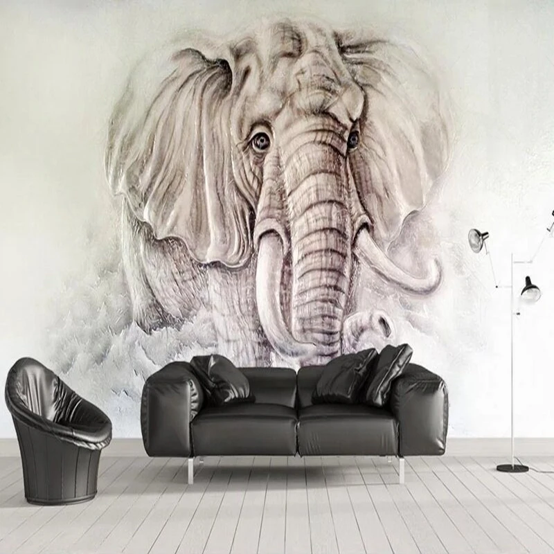 Custom Original 3D stereoscopic golden relief elephant mural for TV bedroom and home decoration background wall