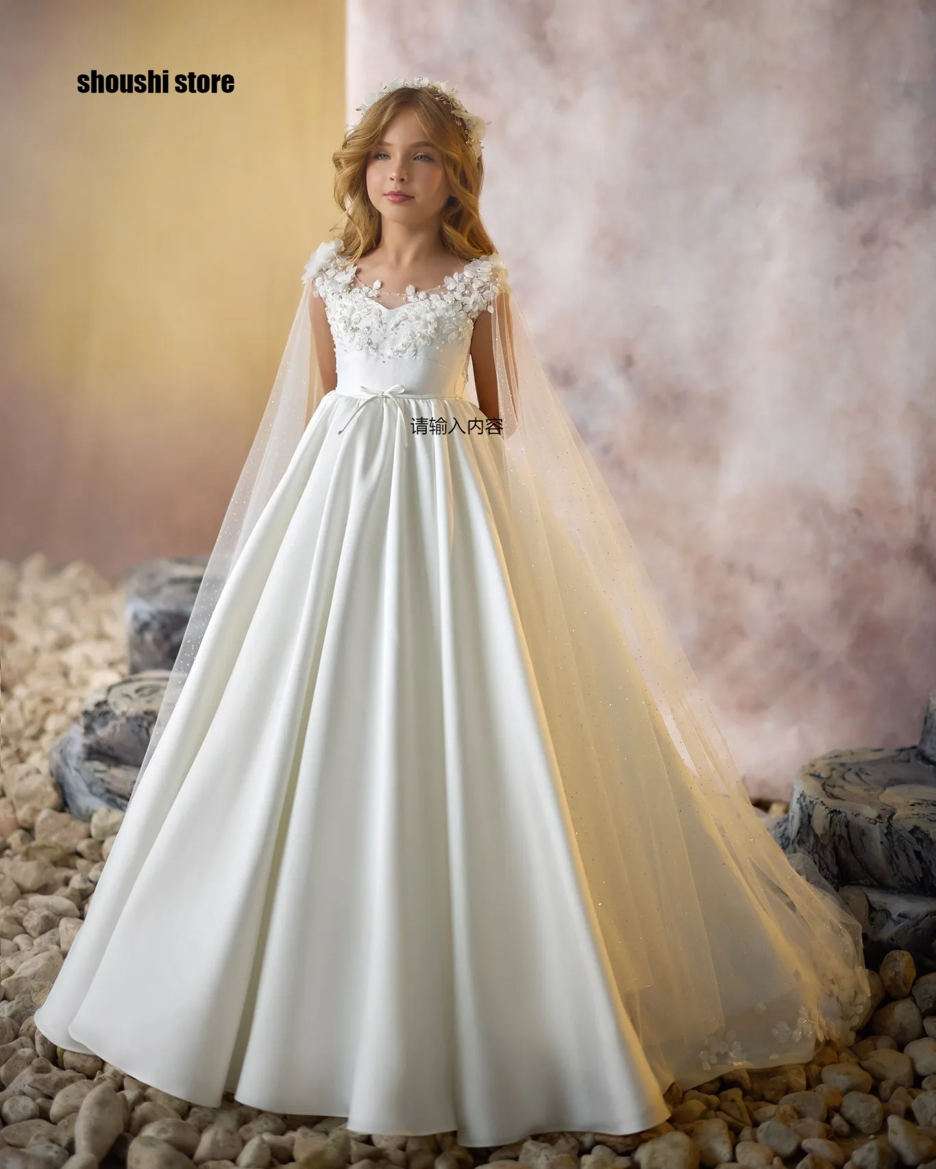 Elegant White Flower Girl Dresses With Wrap Customized Appliqued Litter Girls Birthday Party Gowns Baby First Communion Dresses
