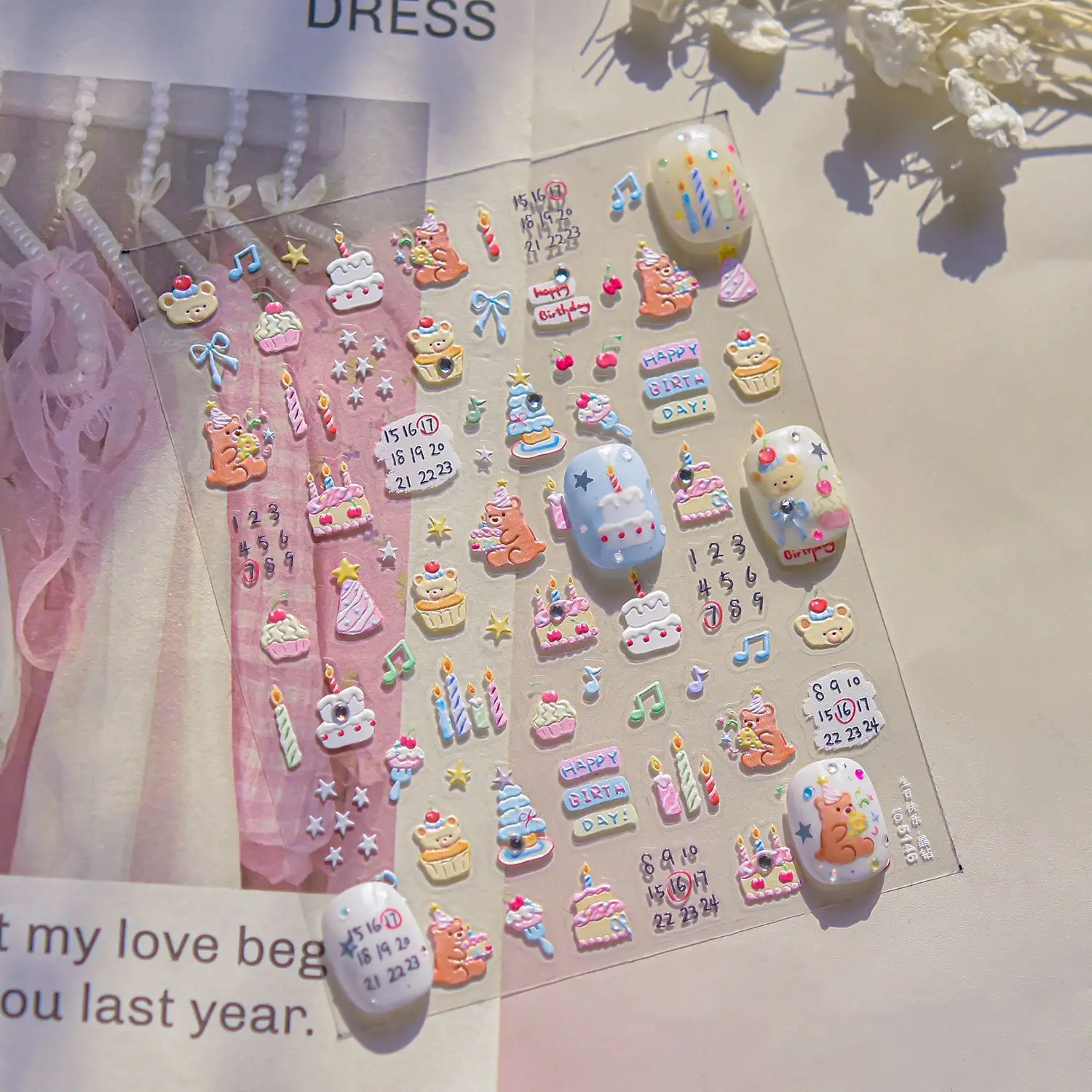 1pc Crystal Diamond Nail Stickers Ins Popular Cute Happy Birthday Nail Stickers Nail Accessories Self Adhesive Nail Art Stickers