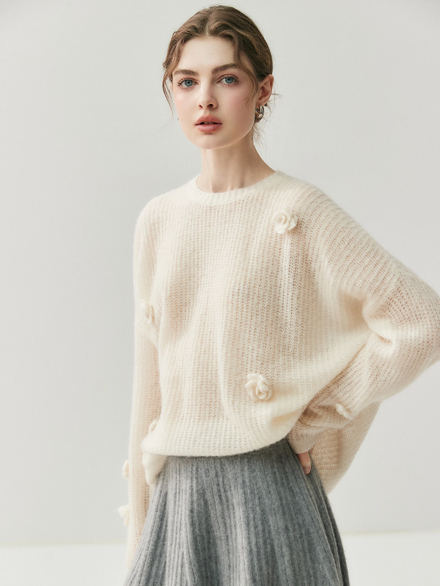 

Laid-ba Chic Women's Camere Knitwear round Ne Loose oulder Sve Sweater Warm Sli Versatile Top Commute Faion