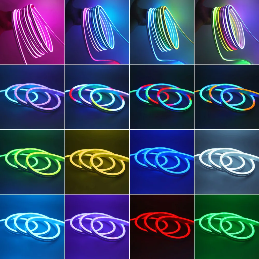 Imagem -03 - Rgb Led Neon Strip Light Rainbow Rope Lights Tubo de Silicone Flexível Endereçável Pixel Stripe Decoração Impermeável 12v 24v 6x12 mm Ws2811