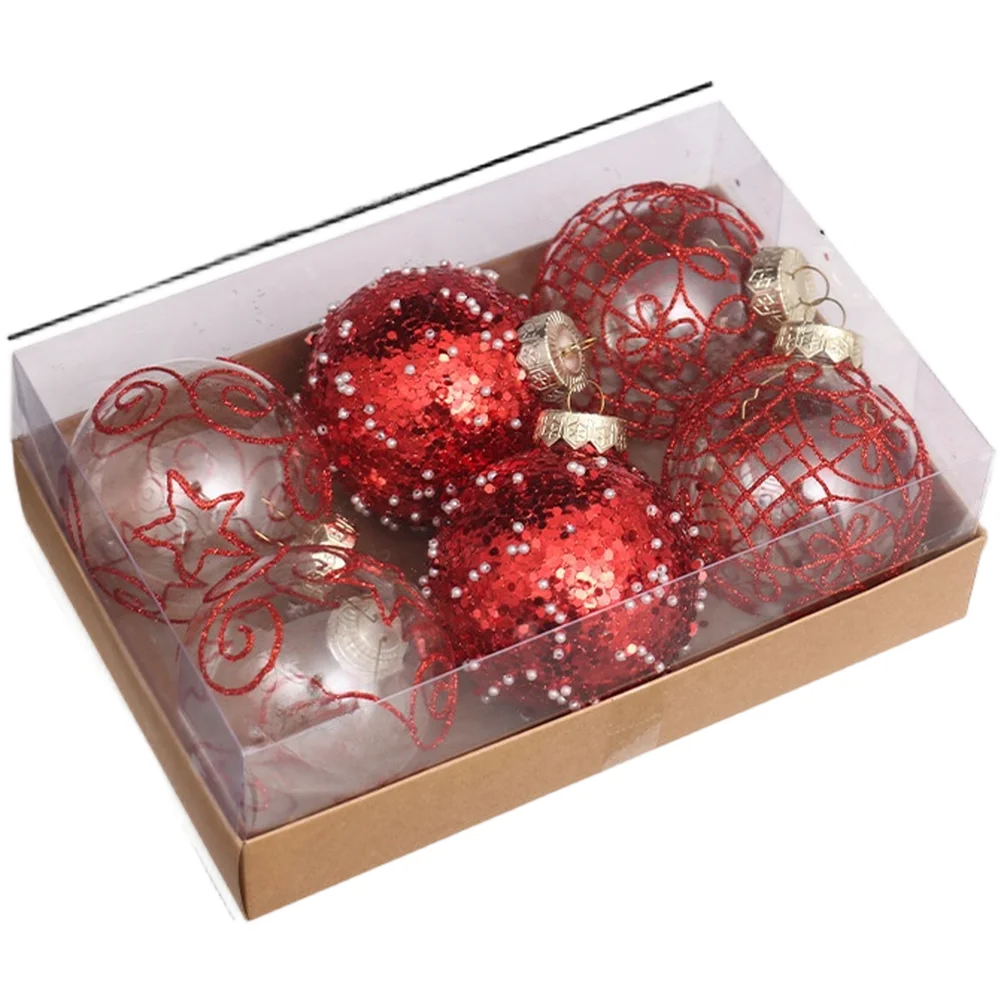 

6PCS Christmas Ball Ornaments 8cm Red White Plastic Hanging Decorations for Tree and For CHAMPAGNE Themed Display