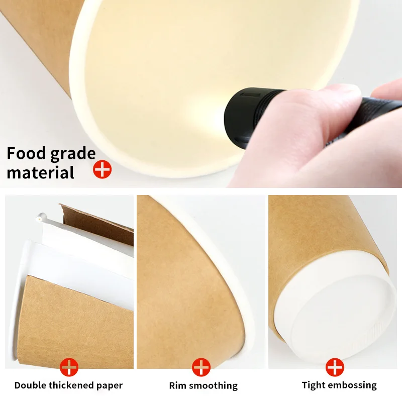 50 Stuks Geïsoleerde Kraftpapier Koffiekopjes Wegwerp Dubbelwandige Papieren Bekers Pp Deksels Cafés Office Home Party Activiteit Papieren Bekers