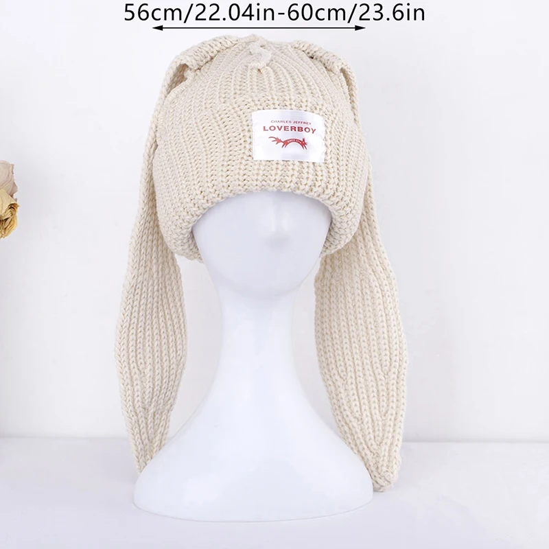 Niedliche Kaninchenmütze mit langen Ohren, Strickmütze, warme Mütze, gestrickte Buchstabenmütze, Unisex-Mütze, Beanie, lange Ohrenmütze, gehäkelte gestrickte Hasenmütze