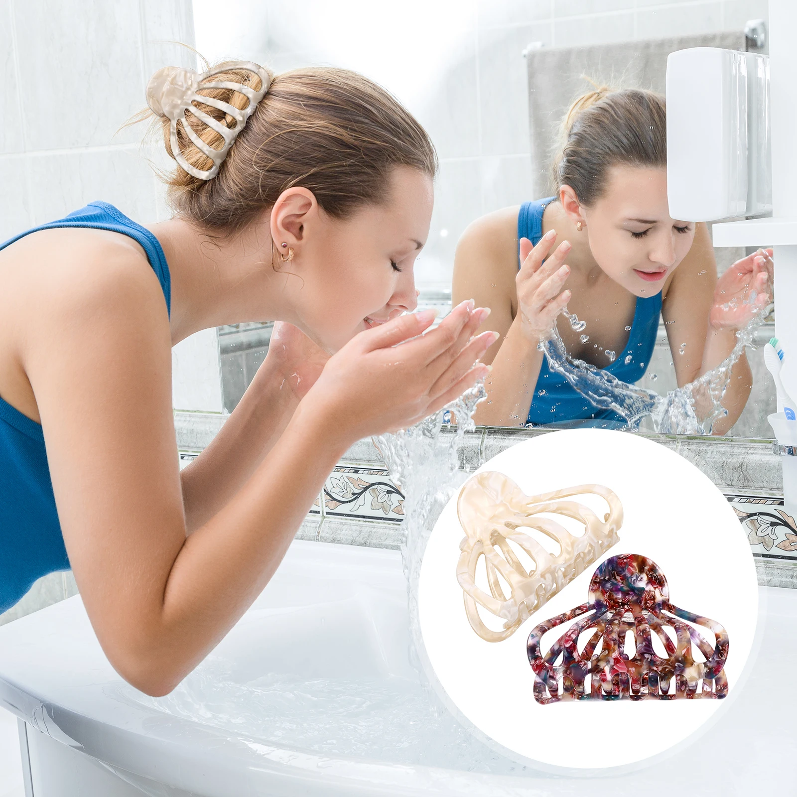 

2 Pcs Vintage Acrylic Claw Clips for Thick Thin Metal Hollow Design Daily Party Accessories Smooth Surface Hair Tool Large Size