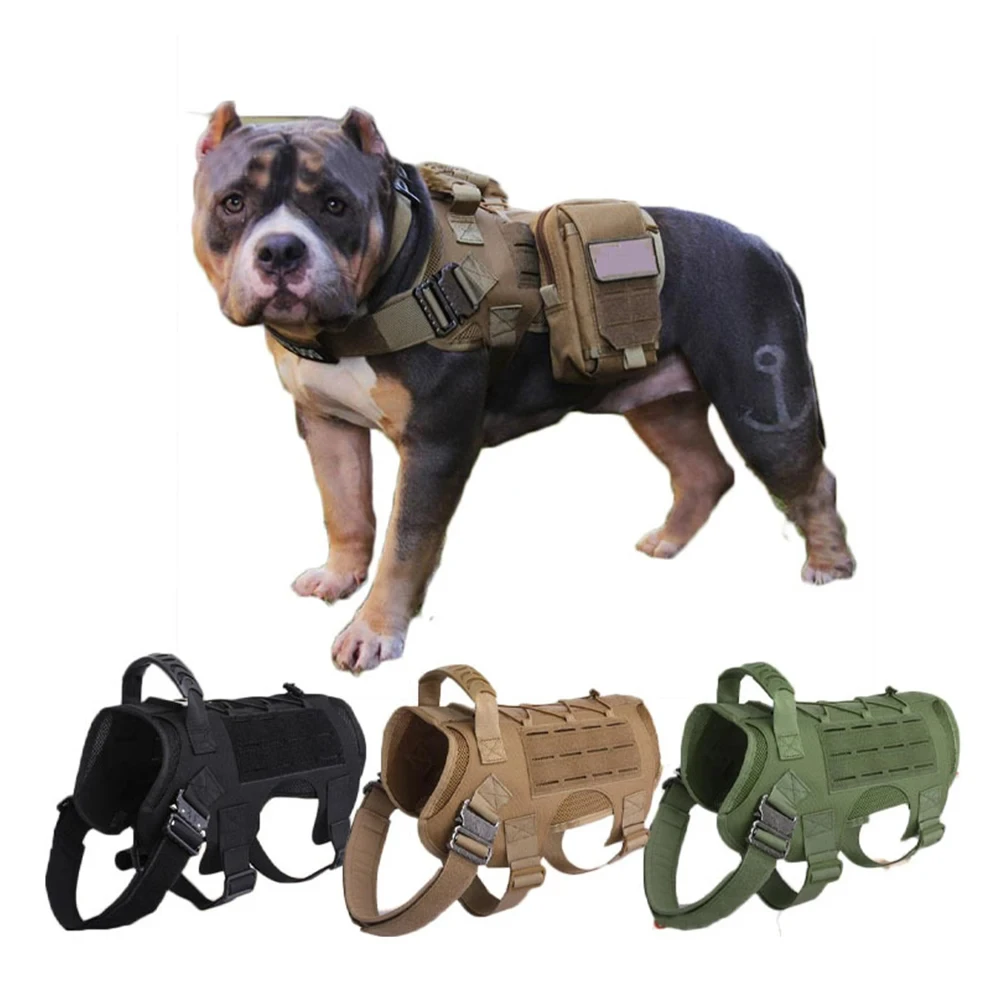 

Tactical Large Dog Harness with Tactical pouch Adjustable Military Vest Tactical Dog Harness Set For Dogs Outdoor Accessories