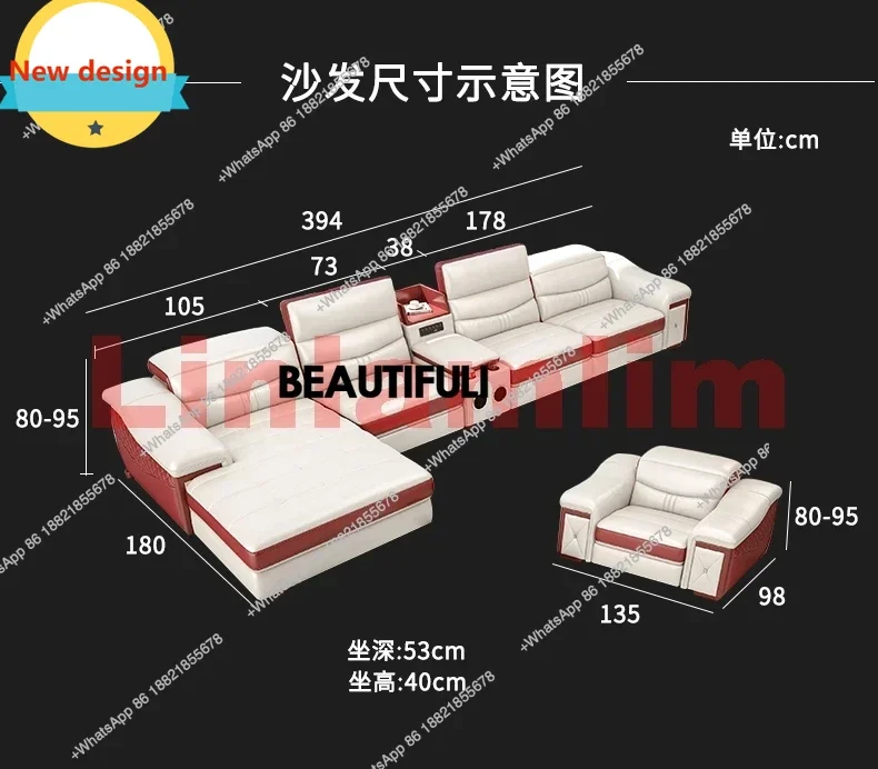 

C139 Luxury U-Shaped Genuine Leather Sofa Set with Recliner, Modern Sectional Couch with Storage and Cup Holders for Living Room