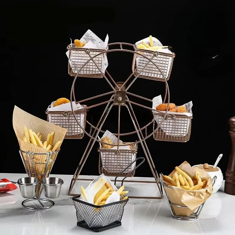 Rotatable Ferris Wheel Snack Display Stand Vintage Party Food Rack for French Fries Chicken Wings Cupcake Fruit Dessert