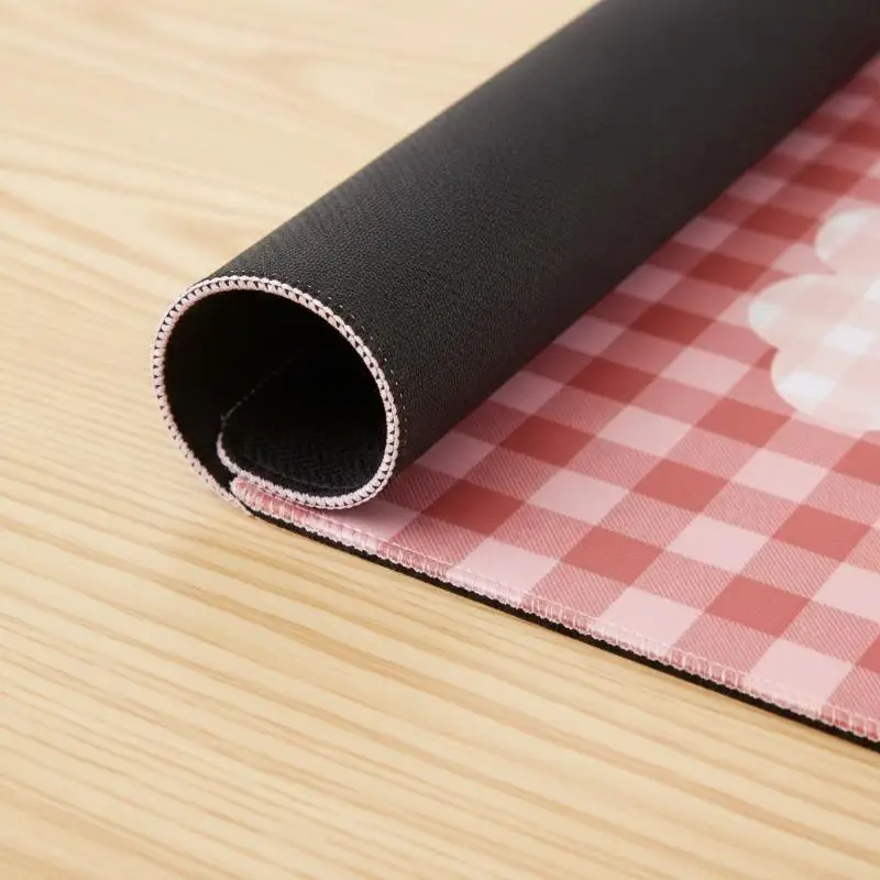 Large Extended Desk Mat Cute Cherry Pink Plaid Print Nonslip Base For Home Office Gaming Use