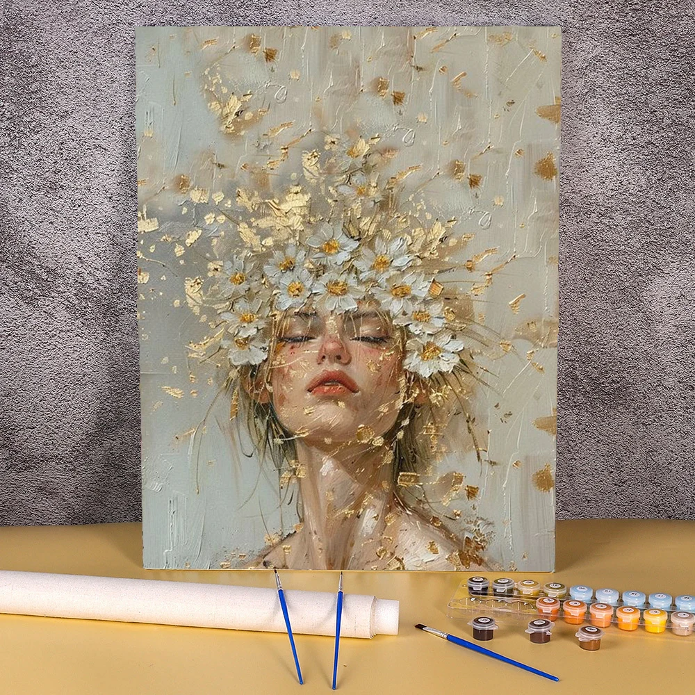 

Diy Painting By Numbers For Adults Kits Daisy Flowers Girl On Canvas Acrylic Paint Package Coloring By Numbers For Home Decors