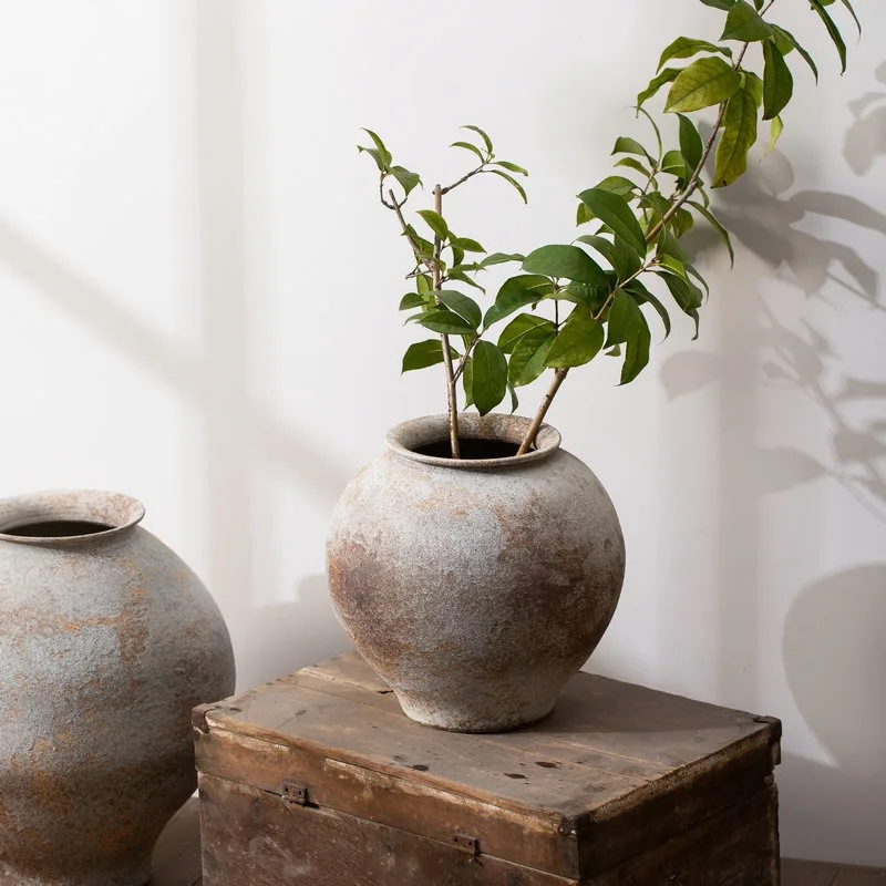 Ceramic vase wabi sandy wind retro old coarse pottery pot vase ornament B & B style hotel soft decoration vase