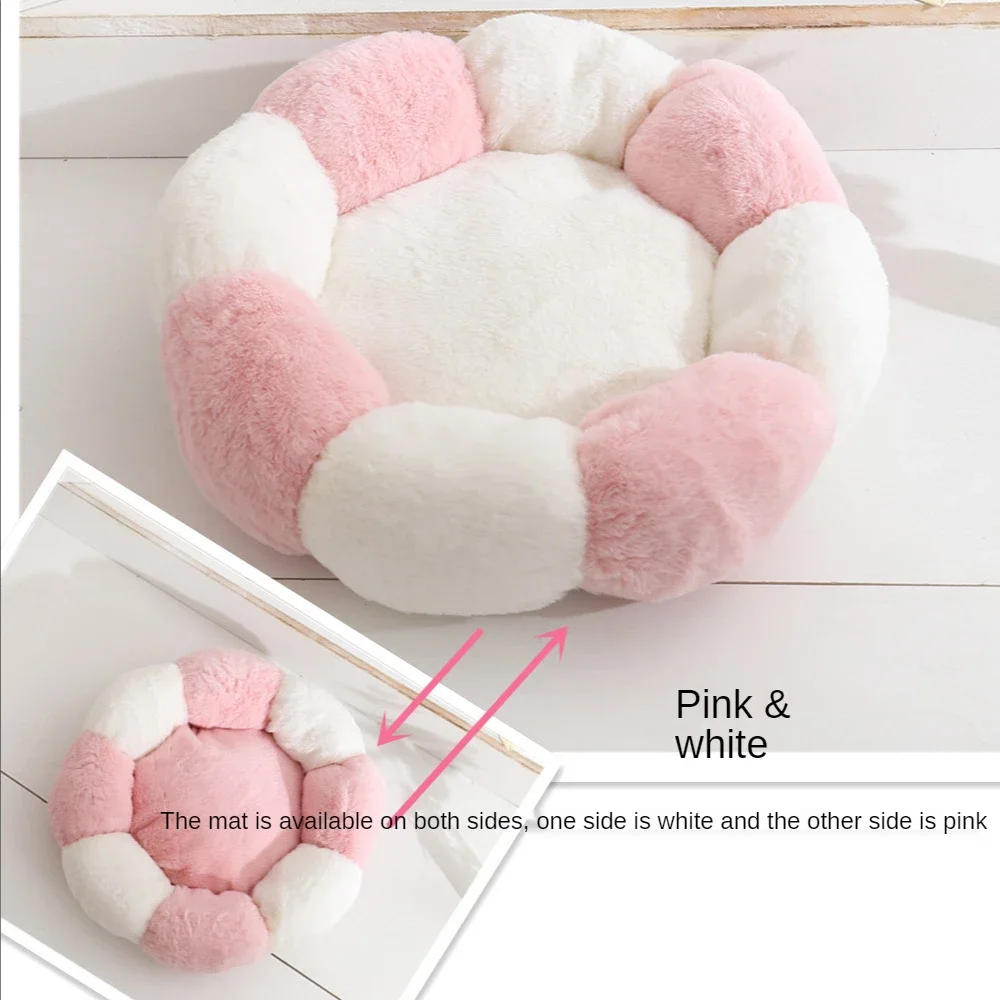 Flower Shaped Cat Bed Indoor Cozy Pet Beds Ultra Soft Plush Dog Basket Sunbed Warm Self-Warming House Sleeping Bag Cushion Mat