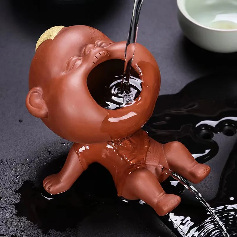 

Cute Purple Sand Urine Boy Tea Pet Household Can Raise Tea Table Ornaments Fun Peeing Doll Tea Toy Set Accessories