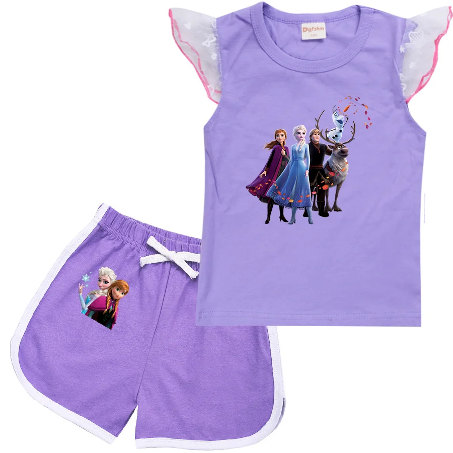 Frozen Elsa Anna Cartoon Clothing Baby Boys Summer Clothes T-shirt+shorts Baby Girls Casual Clothing Sets