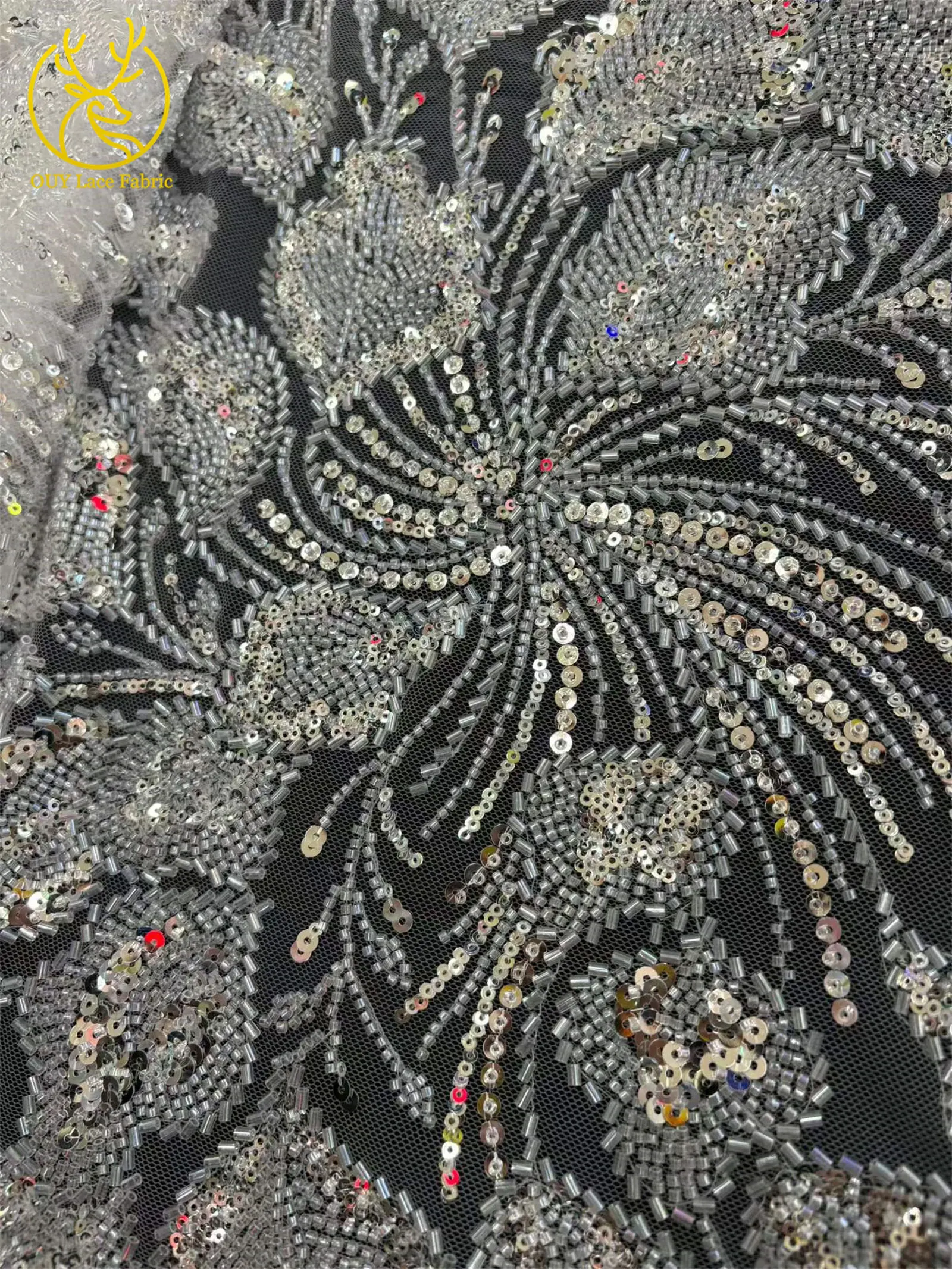 Großhandel Nigerianischer Brautkleid-Spitzenstoff 2026 Luxuriöse Französische Afrikanische Pailletten-Tüllspitze für Hochzeitskleider und Partykleider zum Nähen – Detail 10