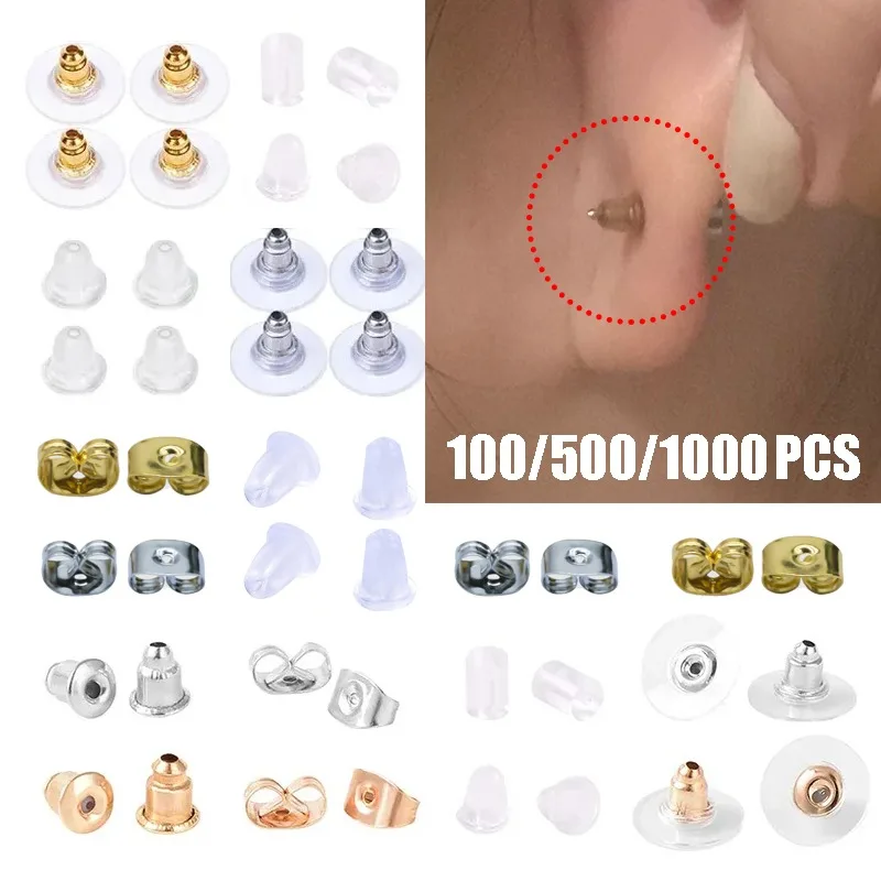 100/500/1000pcs Multiple Shapes Resin Anti Drop Overtightening Rubber Ear Buckles Transparent Anti-Blocking Anti-Slip Rear Plugs