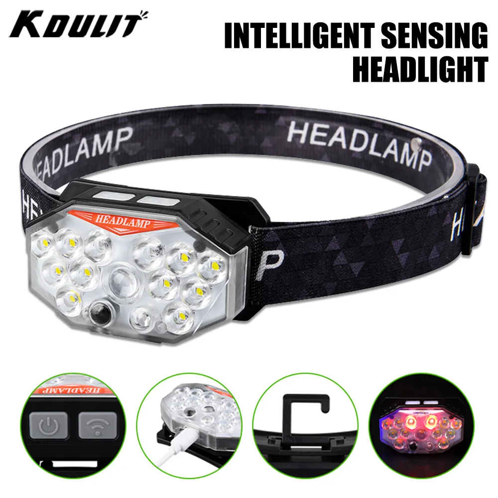 

Powerful 11LED Sensor Headlamp Type-c Rechargeable Headlight Led Head Flashlight with Built-in Battery Fishing Camping Lantern