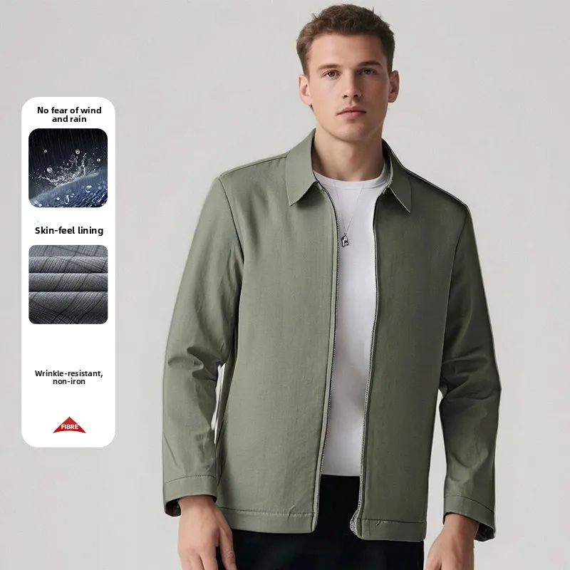 

2026 Spring Autumn Men's Jacket Trendy American Casual Solid Color Simple and Versatile Collar Jacket Coat