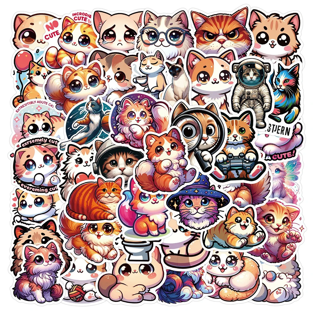 

10/30/50pcs Cute Animal Cats Cartoon Stickers Kawaii Decals Toys Decorative Phone Laptop Case Skateboard Waterproof Kids Sticker