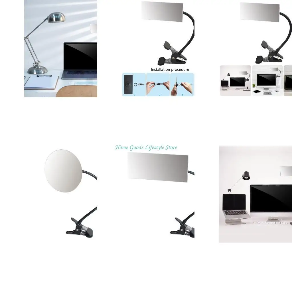 

E74E Прямоугольное/круглое выпуклое зеркало с регулируемым зажимом для настольного шкафа, гибкое зеркало для мониторинга личной