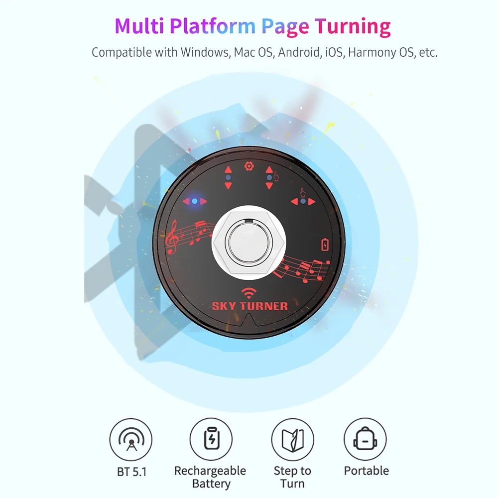 ST-1 BT Portable Page Turner Pedal Wireless Foot Switch Rechargeable 4 Page-turning Modes Compatible with almost APPs