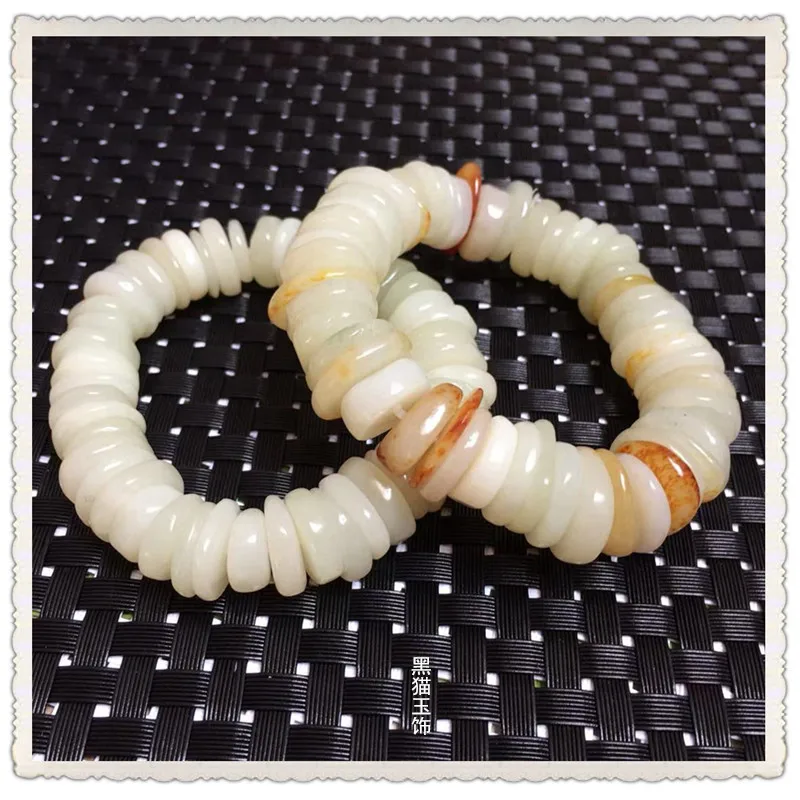 Hetian Greenish White Jade Bracelet Wholesale Hand Beading Gravel Sales