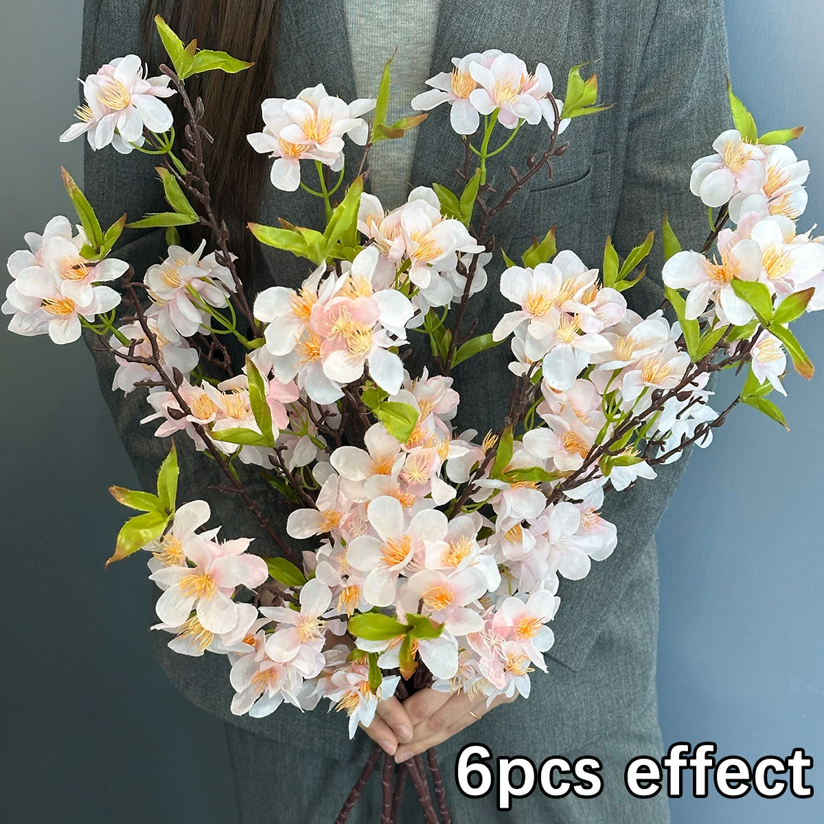 XIYA FLOWER  Cherry Artificial Flowers Sakura Artificial Branchs White Pink Spring PE Material Indoor Garden & Home Decor