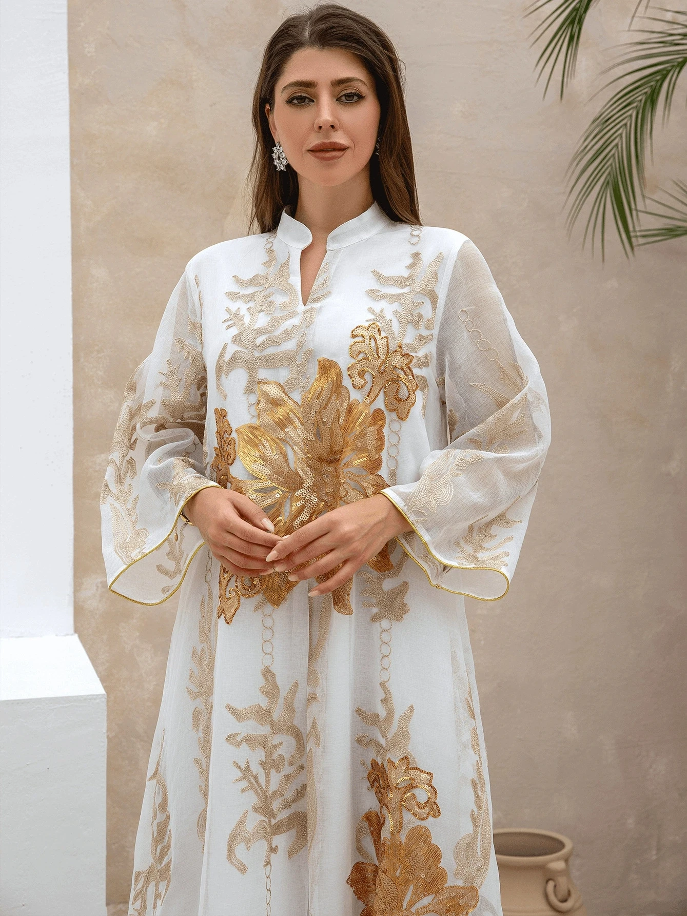 

Islamic Ramadan Golden Bead Embroidered Yarn Muslim Luxury Fashion Female Jalabiya Middle East Dubai Saudi Arabia Abaya