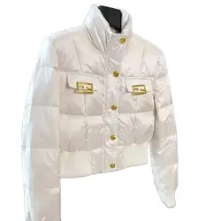 Veste courte en coton épais pour femme, manteau décontracté, couleur pure, blanc, femme, automne, hiver, nouvelle mode, 2024