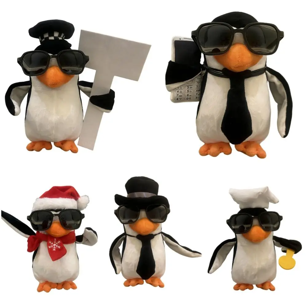 Pinguim macio fofo abstrato 23cm desenho animado de animal de pelúcia com chapéu óculos de sol pinguim presente infantil