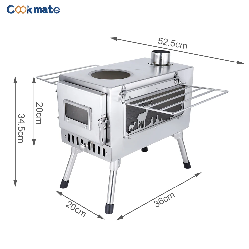 Cook mate Outdoor Wood Burning Stove, Portable with Chimney Pipe for Cooking, Camping, Tent, Hiking, Fishing, Backpacking