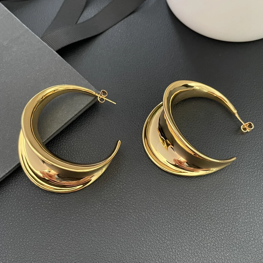 

Europe America Fashion Designer Brass Plated Gold Smooth Big Earrings Woman Top Quality Jewelry Trend