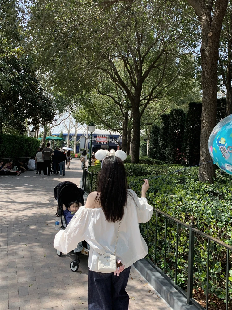 

Faionable One-oulder Belted Loose Long Sve irt Women's Top Spring Day Opening Commute Sle Pure Cotton Thin Model