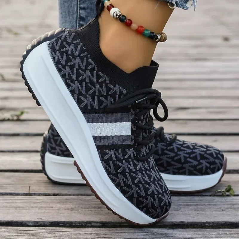 2024 Women Wedges Sneakers Lace-Up Breathable Sports Shoes Casual Platform Female Footwear Ladies Vulcanized Shoes Zapatillas