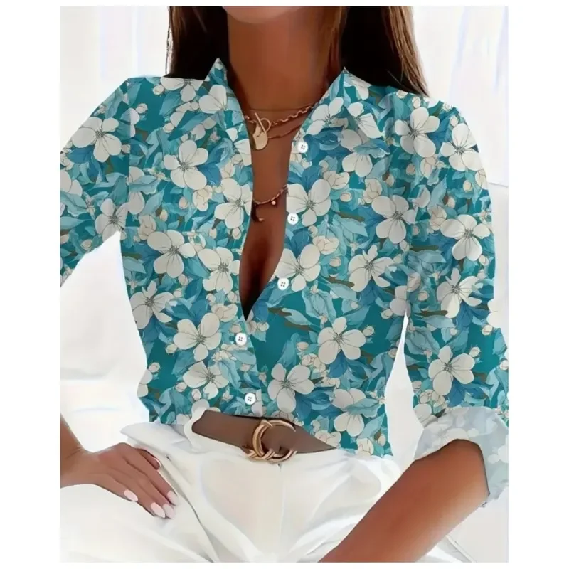 

New Women's Lapel Button Long Sleeved Shirt Commuting Style Christmas Halloween Printed Comfortable Shirt For Women Tops Blouses