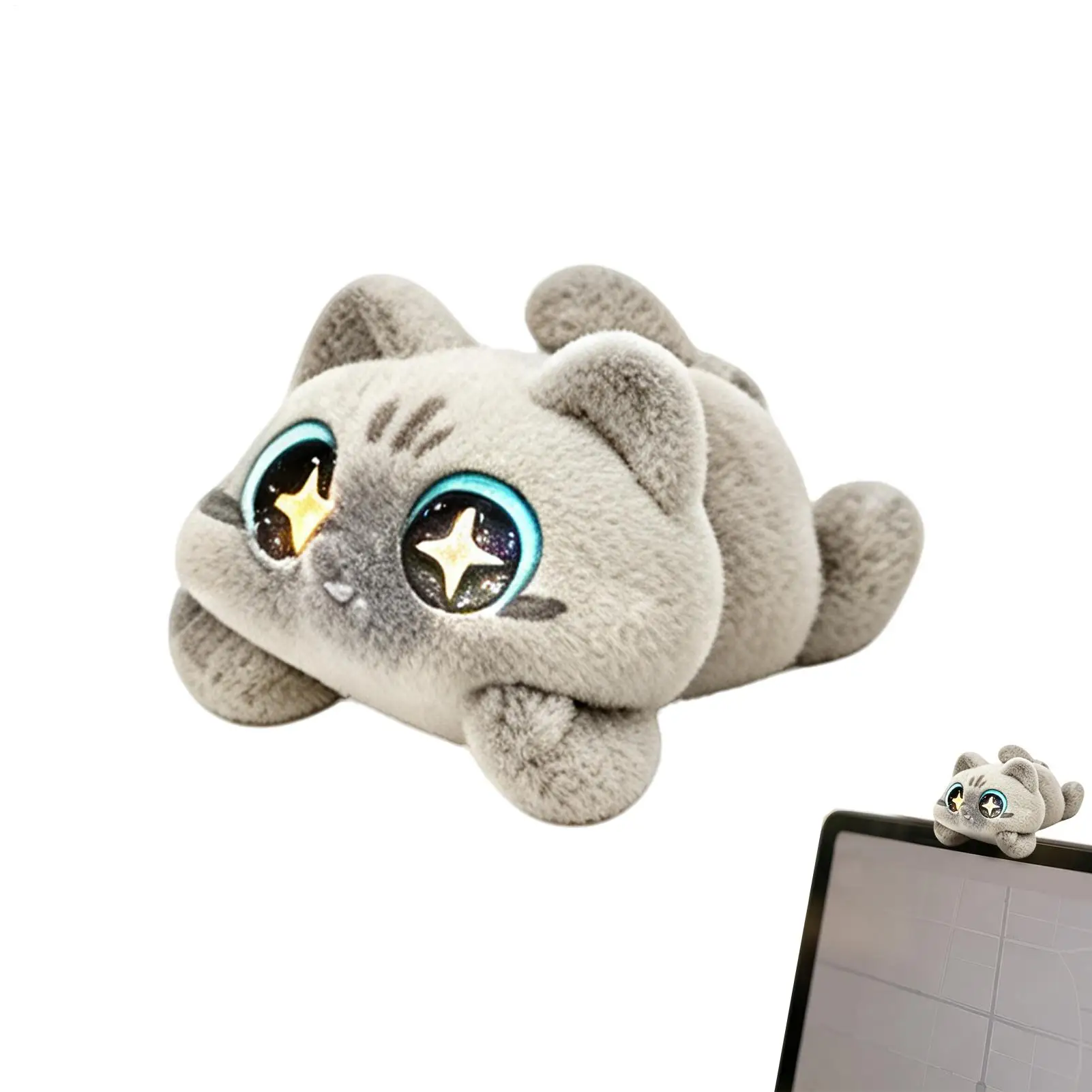 Car Display Screen Figures Cat Shape Office Desk Decoration Ornament Computer Monitor Decorations For Women Men Drivers